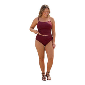 Eomenie Wine Red Ribbed Tankini Set Built In Bra High Waisted Bikini 3XL NWT